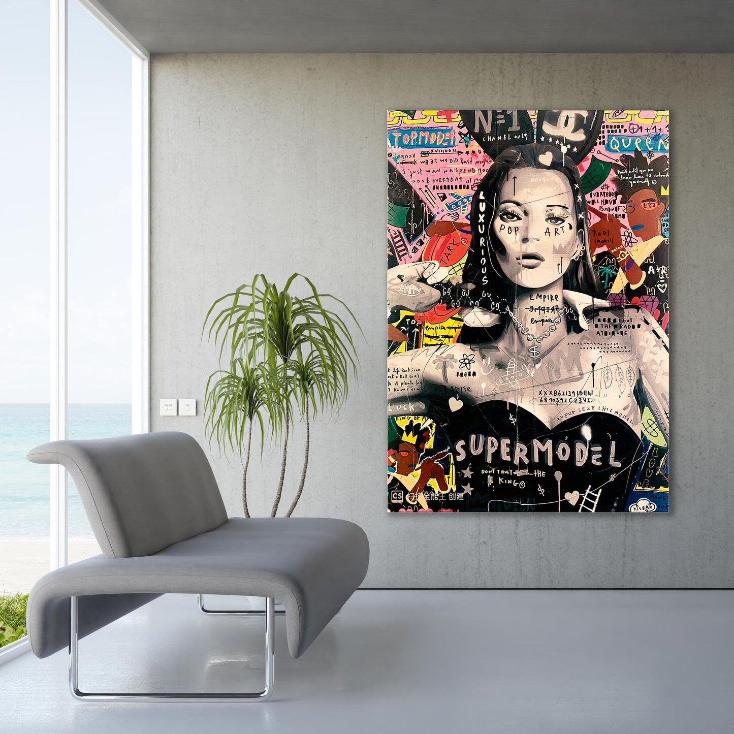 Banksy Kate Moss Graffiti Pop Art Canvas, Banksy Style Pop Art, Kate Moss Pop Art - 86