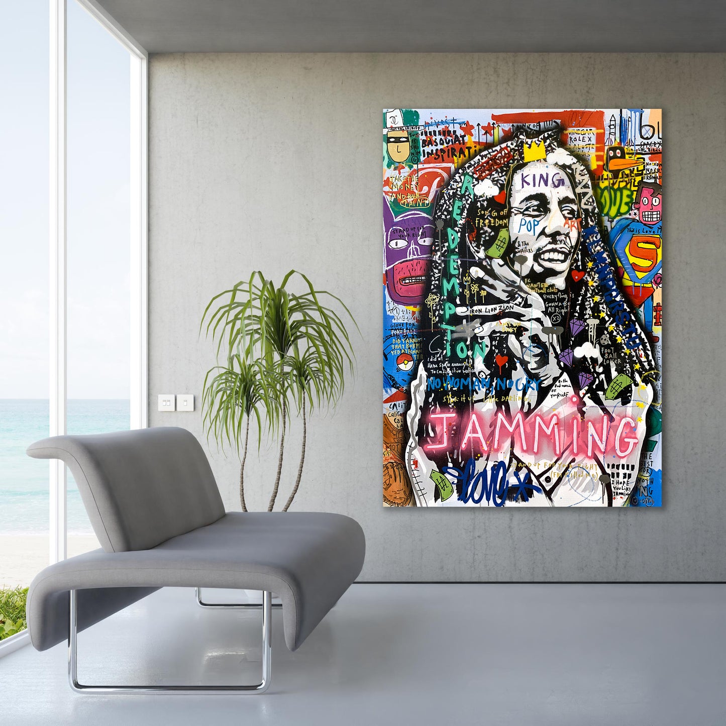 Banksy Bob Marley Jamming Pop Art Canvas Wall Art, Bob Marley Framed Print - 79