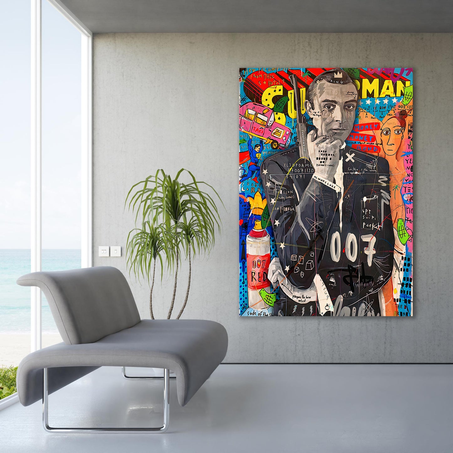 Banksy James Bond Graffiti Pop Art Canvas, Banksy Style Pop Art, Sean Connery Pop Art - 85