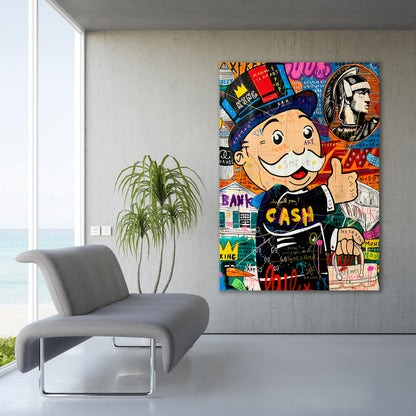 Monopoly Street Graffiti Pop Art Canvas Wall Art, Monopoly Man CASH Popart Framed Print - 73