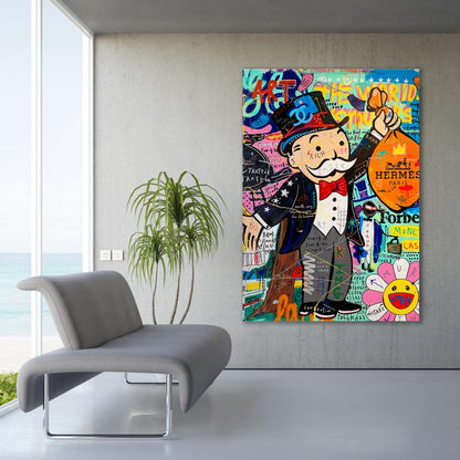 Monopoly Man The World is Your Fashion Unique Modern Painting Abstract Framed Canvas Wall Art - 83