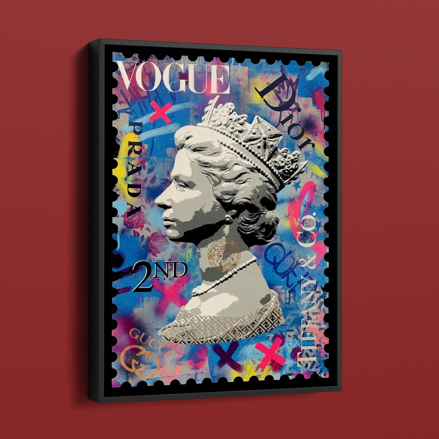 Her Majesty - Queen Elizabeth - Blue Royalty Postage Stump Canvas Print - 303