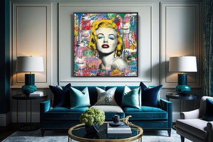 Marilyn Monroe Square Pop Art Canvas Print, Banksy Art, Marilyn Monroe Graffiti - 124