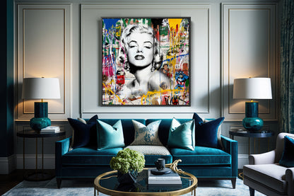 Banksy Marilyn Monroe And Capitan America Square Pop Art Canvas Print, Banksy Art - 125