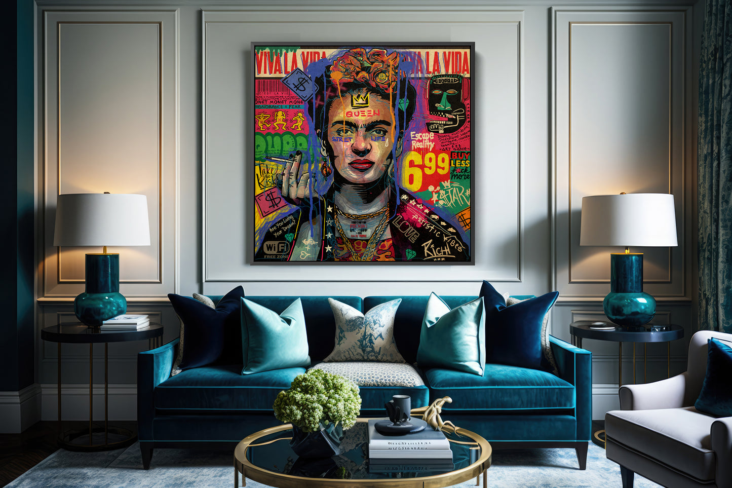 Banksy Graffiti Frida Kahlo Square Canvas Wall Art, Luxury Painting Fashion Prints, Frida Pop art - 53