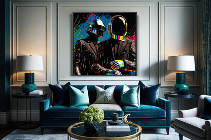 Daft Punk Oil Paint Canvas Print Graffiti Square Canvas Art, Banksy Art - 149