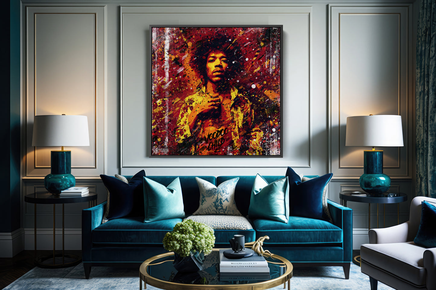 Jimi Hendrix Abstract Painting Canvas Wall Art, Square Canvas Wall Art - 159