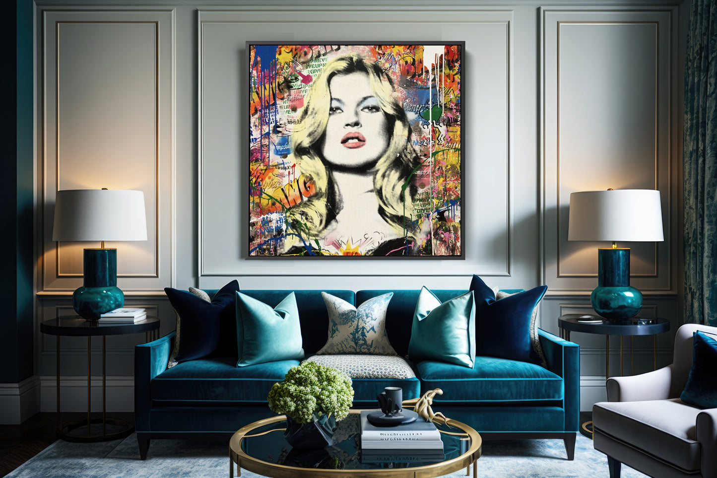 Kate Moss Pop Art Colorful Square Canvas Print, Banksy Art, Kate Moss Graffiti - 127