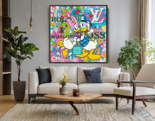 Square  Donald Duck Relationship Graffiti Pop Art Canvas Wall Art - 253