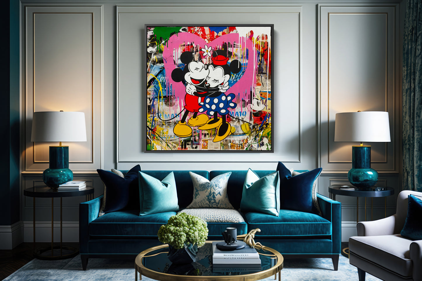 Banksy Graffiti Funny Mickey Mouse Canvas Art Print, Luxury Painting Fashion Prints Cartoon Birthday Christmas Gift Pictures Home Decor