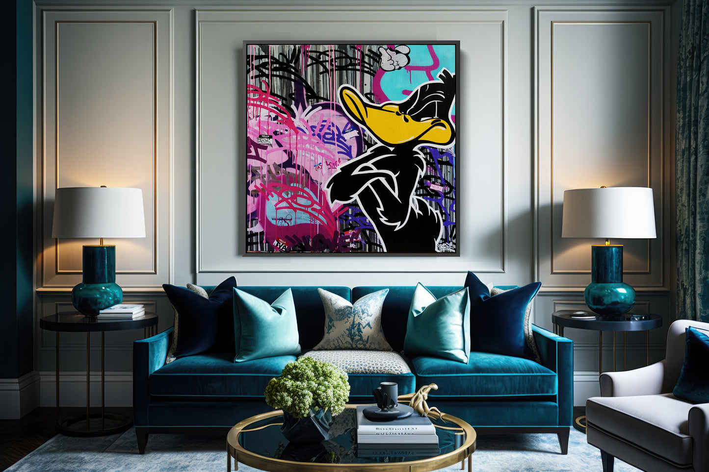 Daffy Duck Popart Painting Canvas Print, Luxury Painting Fashion Prints Dorlock Homes - 121