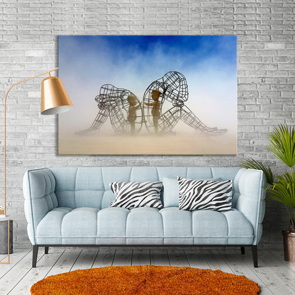 Two People Turning Their Backs On Each Other At Burning Man Framed Canvas Wall Art, Children Imprisoned in Adult Bodies, Alexander Milov ART