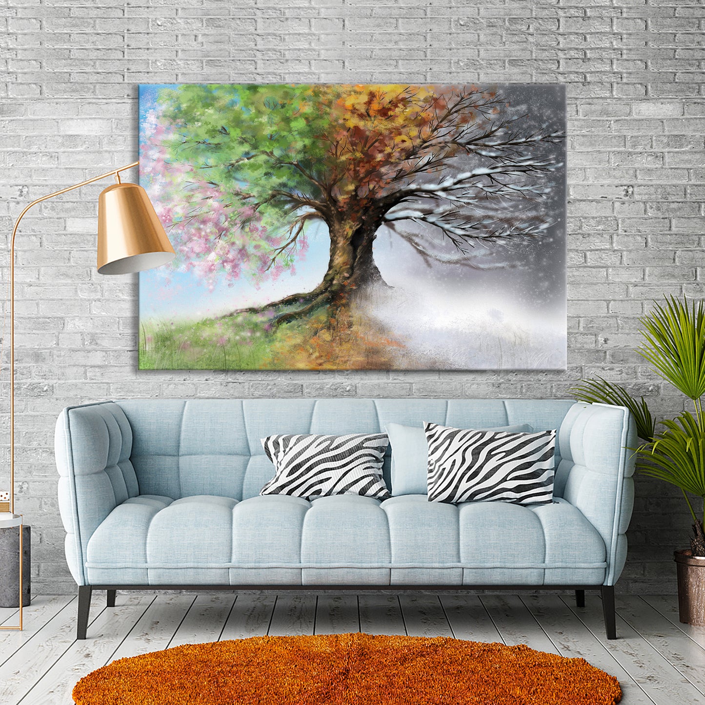 Tree with Four Seasons Canvas Art Print, Four Season Tree Colourful PPL-114