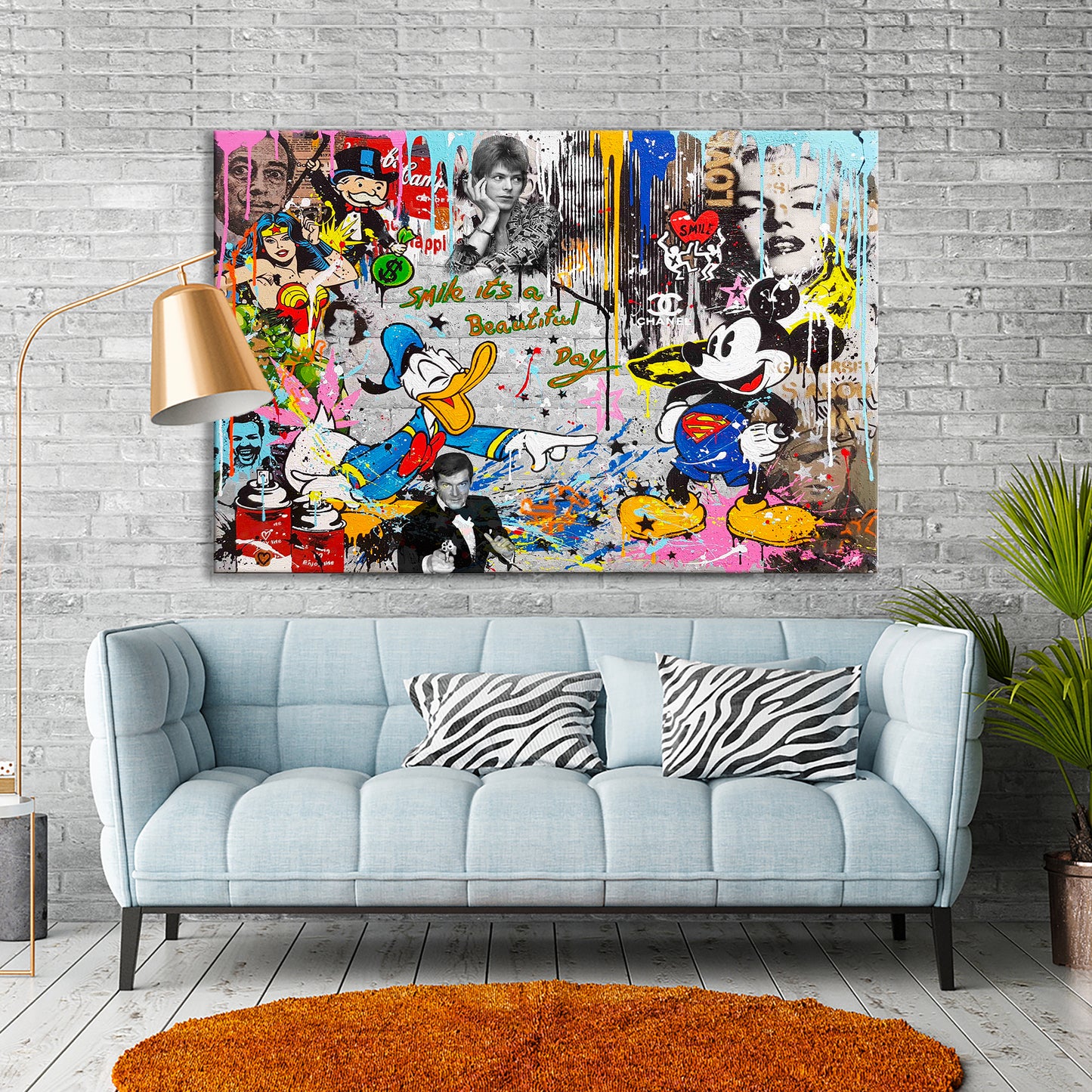 Mickey Mouse - Donald Duck - Smile, Its A Beautiful Day Graffiti Pop Art Canvas - 281