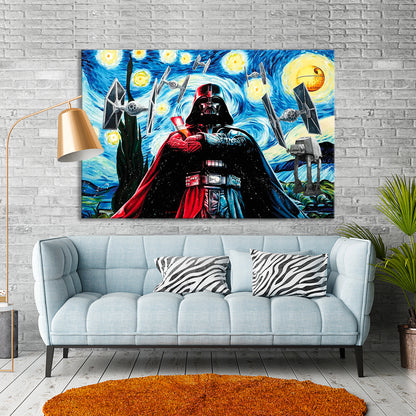 Starry Night Darth Vader Oil Painting Canvas Print, Star Wars Pop Art, Abstract Darth Vader Wall Art, Darth Vader Gift - 182