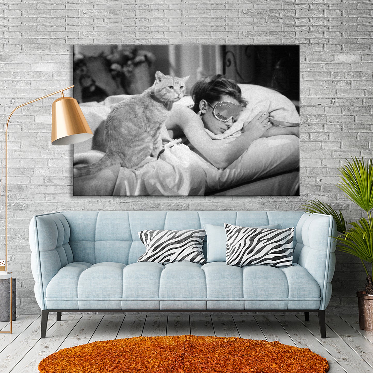 Audrey Hepburn Breakfast at Tiffany's Sleeping with Cat Art Canvas Print - PPL-97