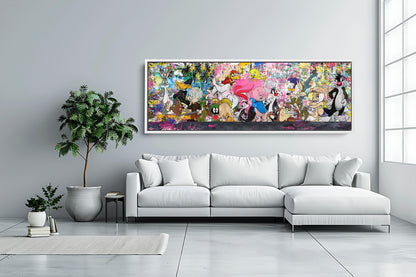 Banksy Style Looney Tunes Multi Character Graffiti Pop Art, Street Graffiti Canvas - 319