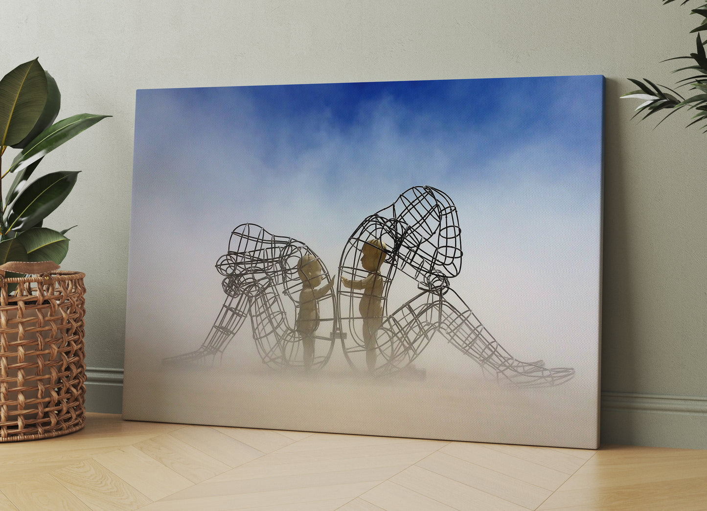 Two People Turning Their Backs On Each Other At Burning Man Framed Canvas Wall Art, Children Imprisoned in Adult Bodies, Alexander Milov ART