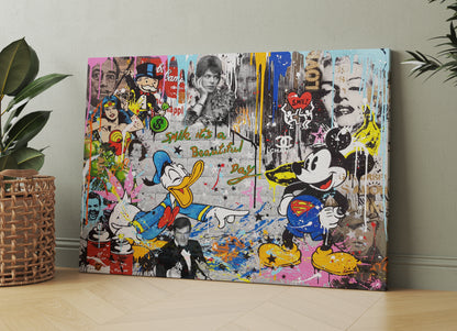 Mickey Mouse - Donald Duck - Smile, Its A Beautiful Day Graffiti Pop Art Canvas - 281