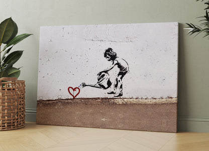 Banksy Watering Love Canvas Wall Art, Framed Banksy Canvas, Banksy Art Graffiti Poster - 76