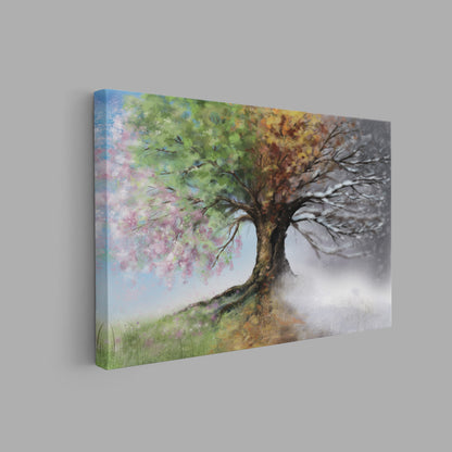 Tree with Four Seasons Canvas Art Print, Four Season Tree Colourful PPL-114