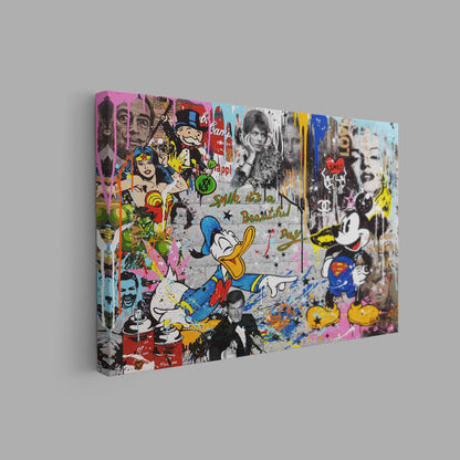 Mickey Mouse - Donald Duck - Smile, Its A Beautiful Day Graffiti Pop Art Canvas - 281