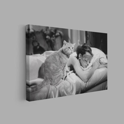 Audrey Hepburn Breakfast at Tiffany's Sleeping with Cat Art Canvas Print - PPL-97