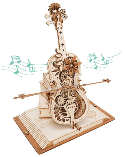 Magic Cello Mechanical Music Box Moveable Stem Funny Creative Toys For Child Girls 3D Wooden Puzzle