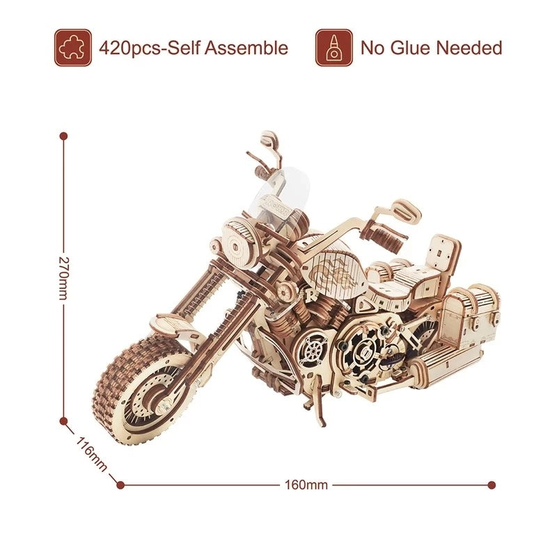 Rokr Cruiser Motorcycle DIY Wooden Model 420 Pcs Building Block Kits Funny Toys Gifts For Children Adults