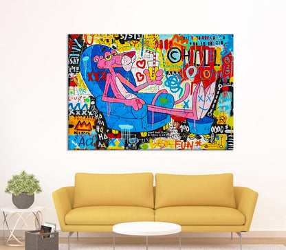 Pink Panther Pop Art Oil Painting Graffiti Wall Art - Pop 023