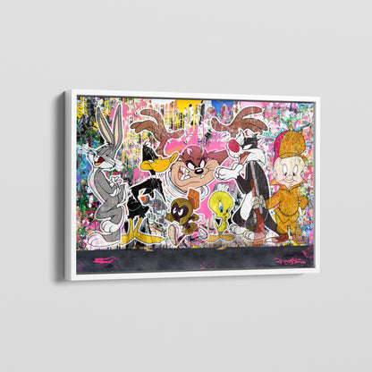 Banksy Style Looney Tunes Multi Characters Graffiti Pop Art, Looney Tunes Cartoon Canvas - 318