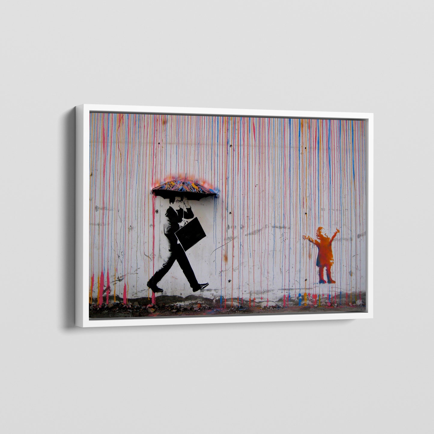 Banksy Color Rain Canvas, Banksy Style, Under The Rain Banksy, Banksy Rain Wall Decor - 186