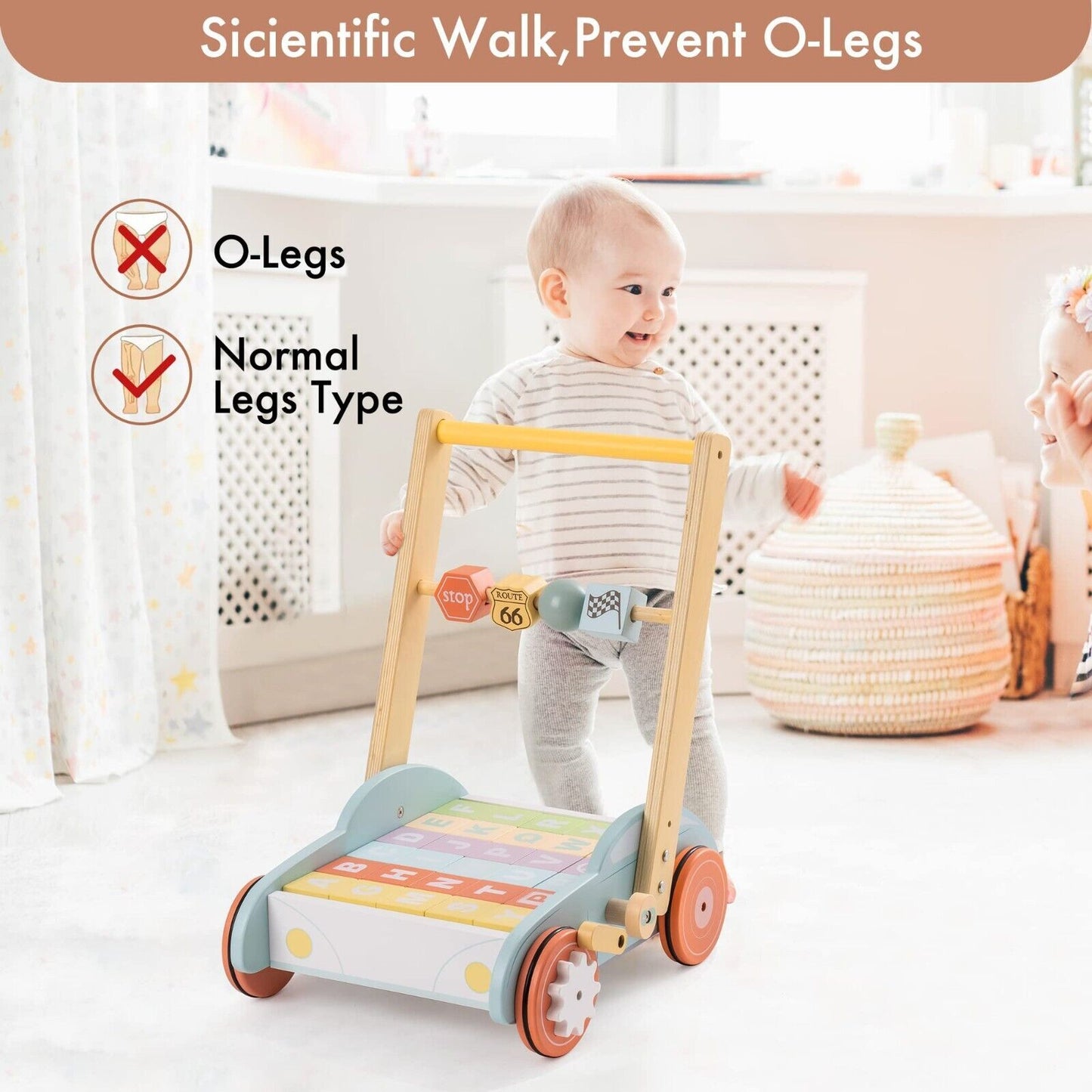 Wooden Baby Walker Push With ABC 123 Traffic Sign Gifts For Todders 3 Year