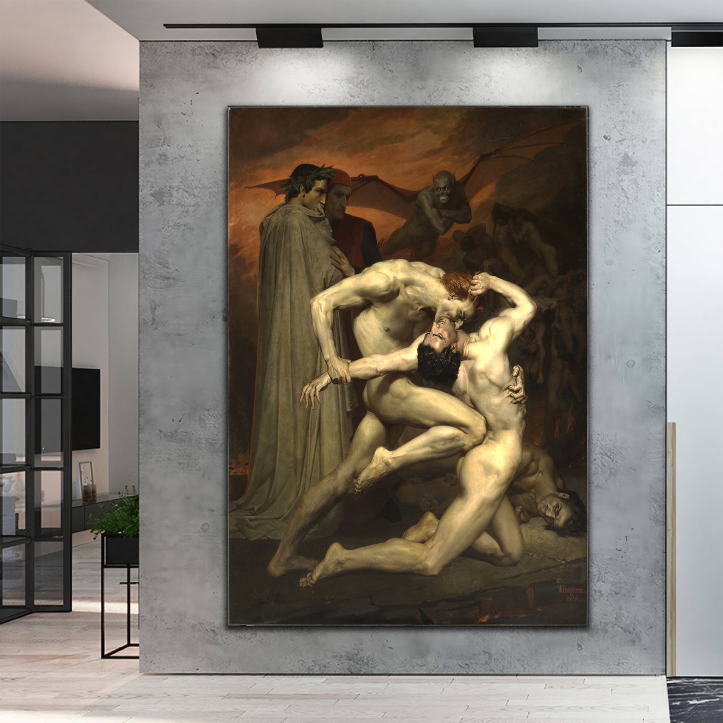 Dante and Virgil in Hell by William Adolphe Bouguereau, Vintage Wall art - PPL45