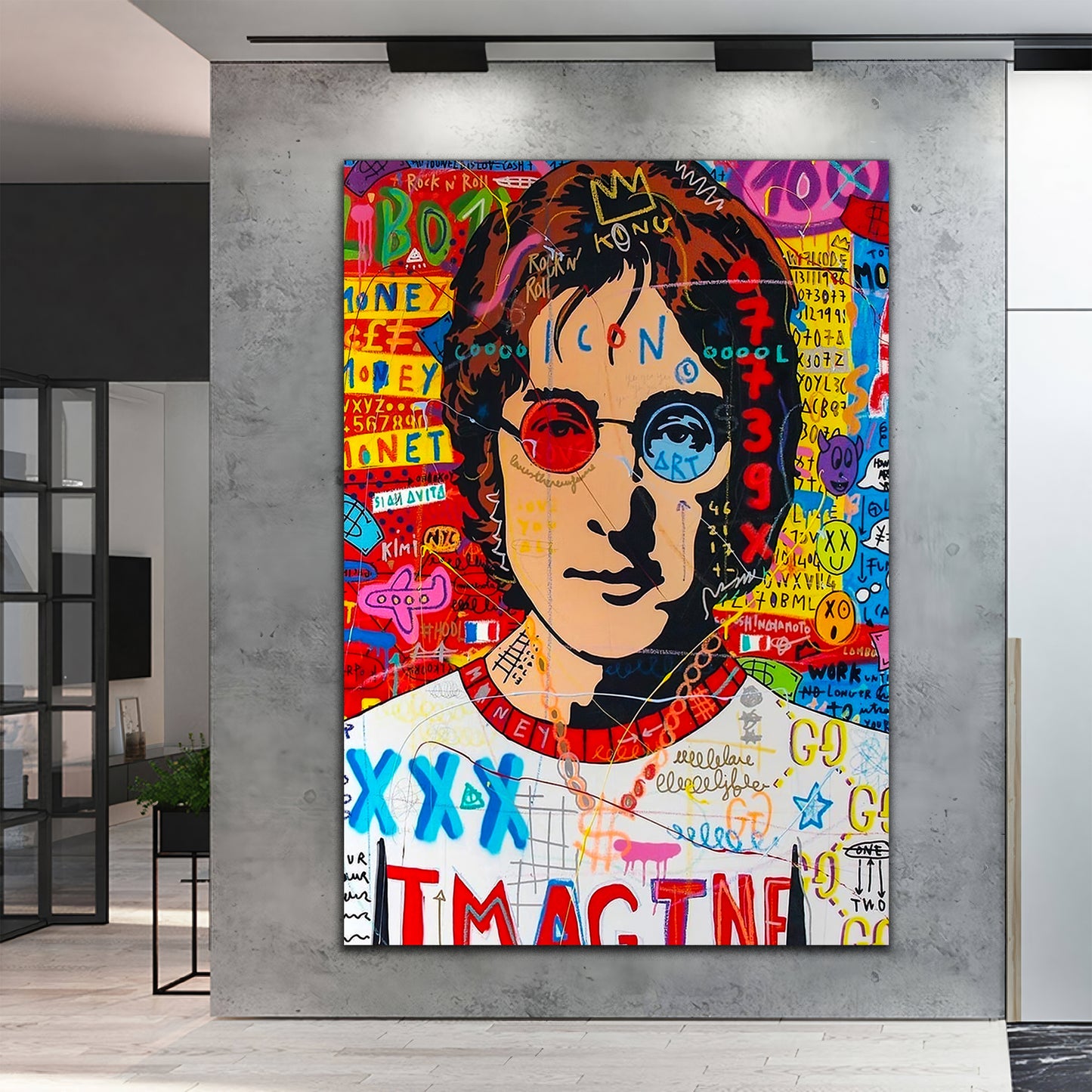 John Lennon Pop Art Oil Painting, Banksy Style  Street Graffiti Wall Art Pop 015