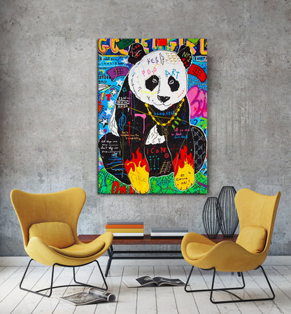 Panda Banksy Pop Art Oil Painting - Burning Hands Pop Style Graffiti Wall Art Pop 019