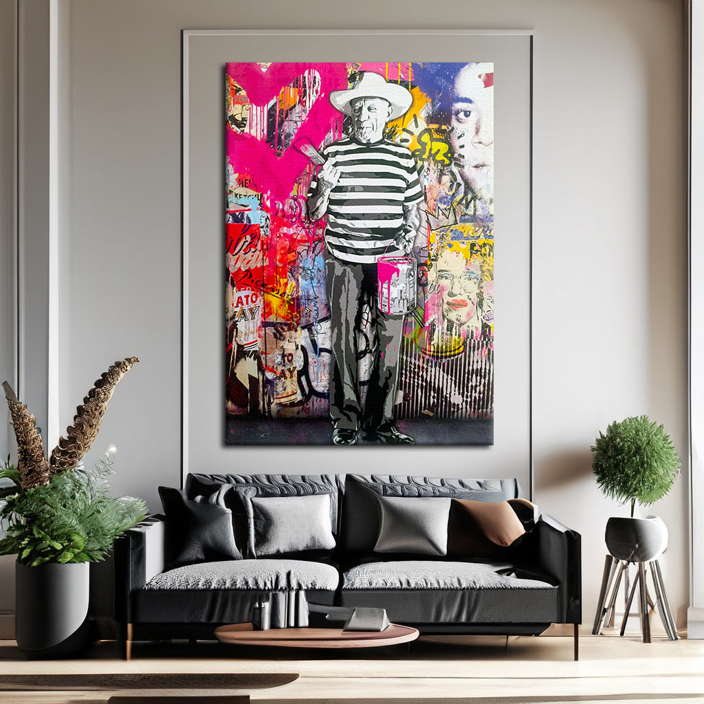 Picasso Banksy Pop Art Canvas Wall Art, Banksy Picasso, Street Graffiti Wall Art, Pablo Picasso Pop Art Canvas - 35