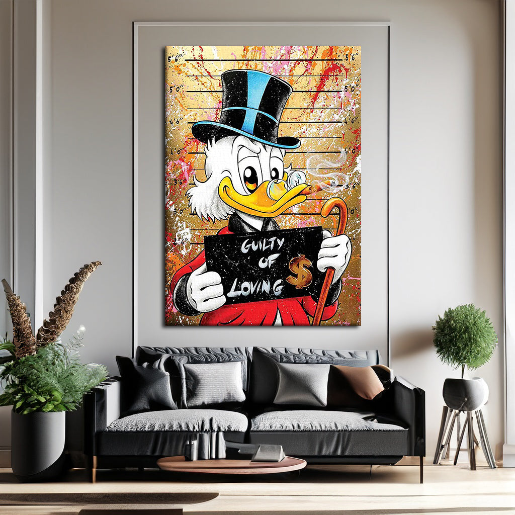 Guilty of Loving Mcduck Canvas Wall Art, Banksy Style Pop Art - 176