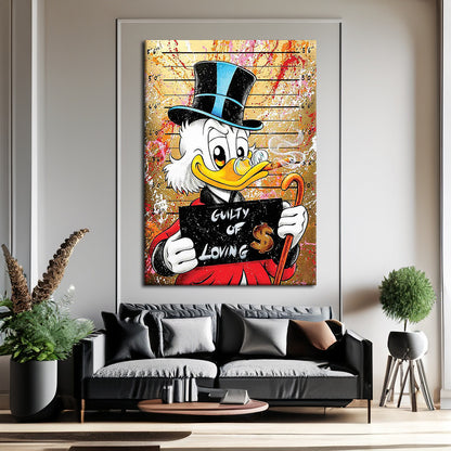 Guilty of Loving Mcduck Canvas Wall Art, Banksy Style Pop Art - 176