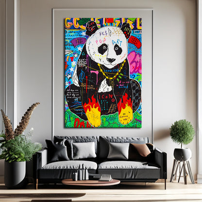 Panda Banksy Pop Art Oil Painting - Burning Hands Pop Style Graffiti Wall Art Pop 019