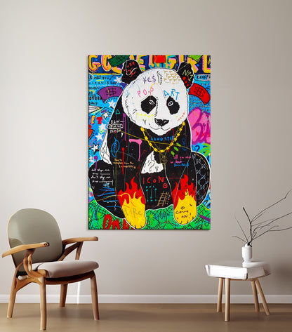 Panda Banksy Pop Art Oil Painting - Burning Hands Pop Style Graffiti Wall Art Pop 019