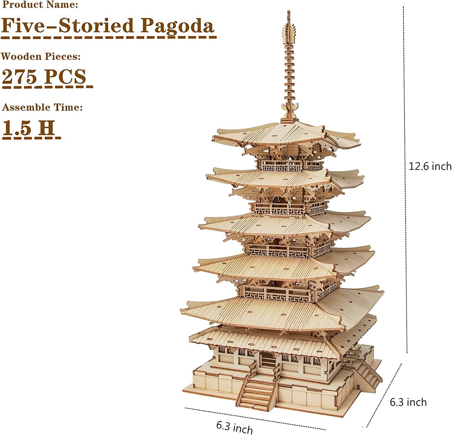 Five-storied Pagoda 3D Wooden Puzzle Toys For Children Kids Birthday Gift TGN02