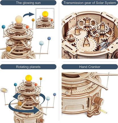 316PCS Rotatable Mechanical Orrery 3D Wooden Puzzle Games Assemble Model Building Kits Toys Gift For Children Boys