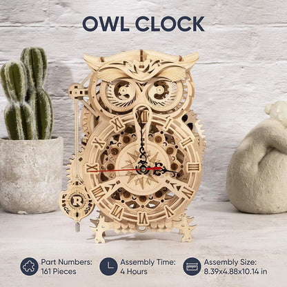 Creative DIY Toys 3D Owl Wooden Clock Building Block Kits For Children Christmas Gifts Home Decoration LK503