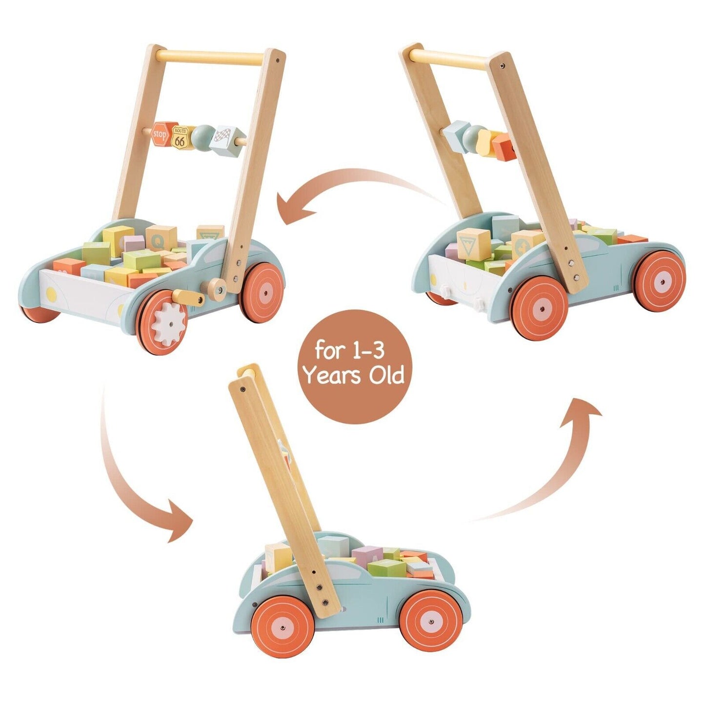 Wooden Baby Walker Push With ABC 123 Traffic Sign Gifts For Todders 3 Year