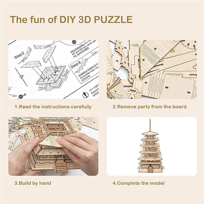 Five-storied Pagoda 3D Wooden Puzzle Toys For Children Kids Birthday Gift TGN02