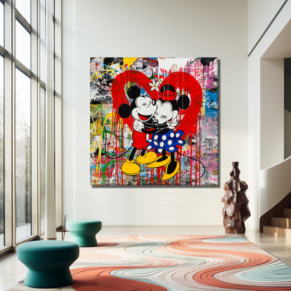 Love Couple Mickey Mouse Pop Art Canvas Wall Art, Banksy  Style Pop Art Mickey Mouse - 103