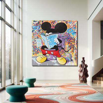 Mickey Mouse in the toilet Pop Art Canvas Print, Luxury Painting Fashion Prints - POP-106