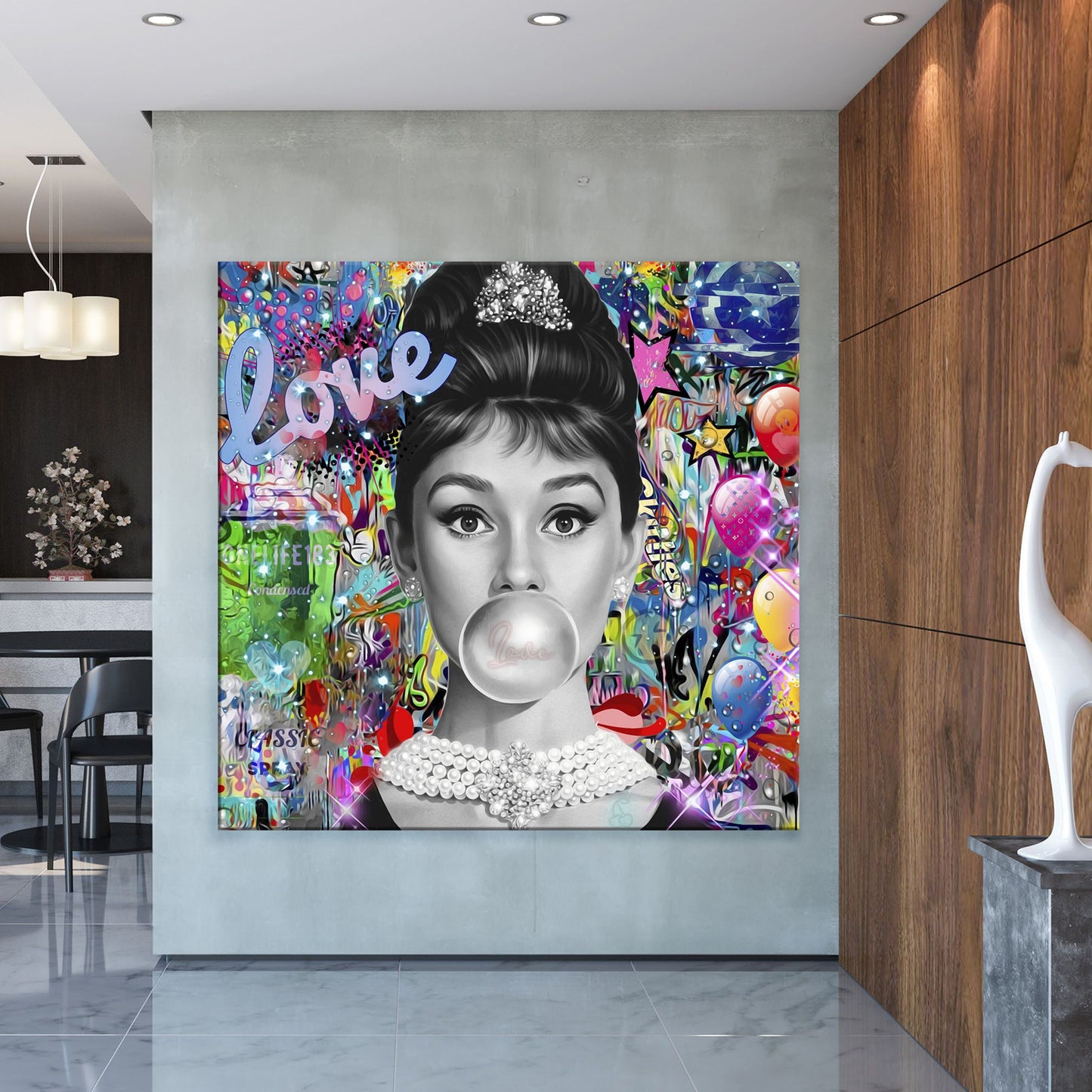 Square - Audrey Hepburn Pop Art Canvas Wall Art, Lips Graffiti Pop Art - 287