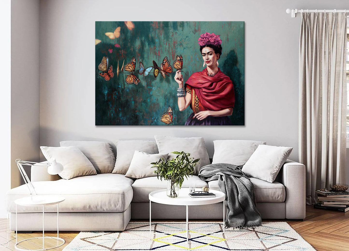 Frida Kahlo And Butterfly Oil Paint Print,  Frida Kahlo Wall Art - PPL16